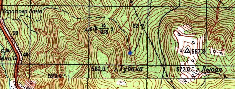 Фрагмент карты района гор Тубака, Лысая