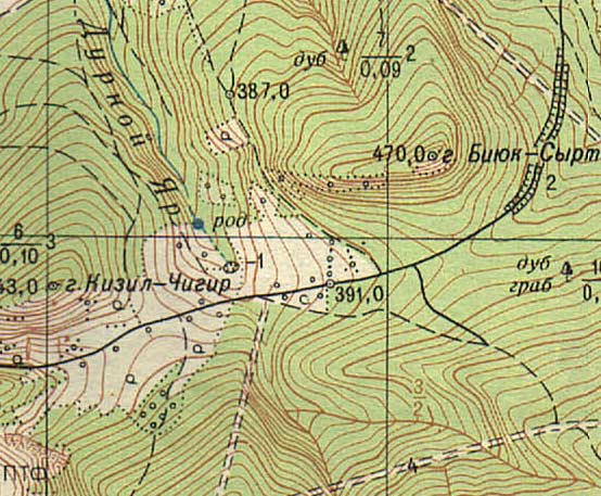 Фрагмент карты района южнее Баклы, балки Дурной яр