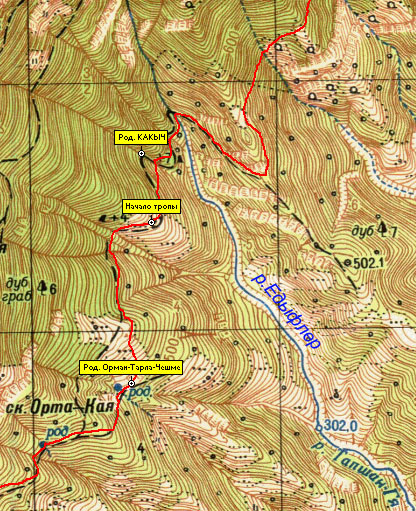 Фрагмент карты юго-восточного склона Демерджи