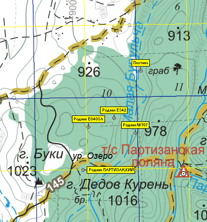 Фрагмент карты района ЮВ Долгоруковской яйлы