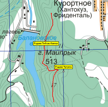 Фрагмент карты района Балановского водохранилища