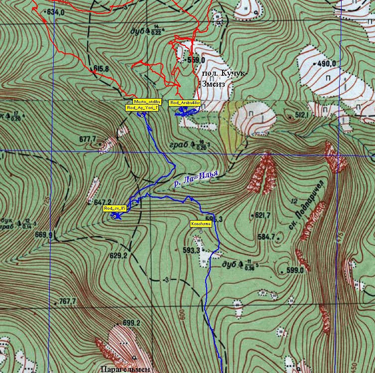Фрагмент карты района СЗ горы Парагельмен