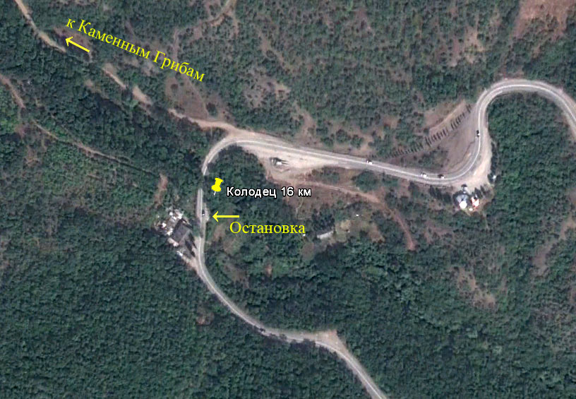 Фрагмент фото из космоса участка трассы Алушта - Судак 16-й км