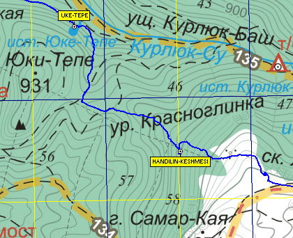 Фрагмент карты района перевалов Джевизлык и Таушан