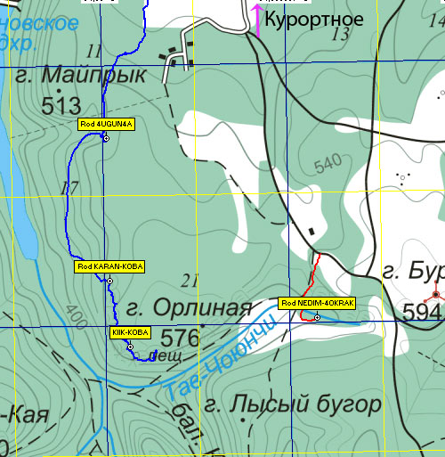 Фрагмент карты  района южнее села Курортное