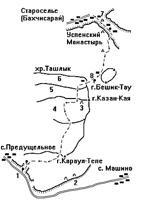Схема маршрута Бахчисарай (Успенский монастырь) – гора Казан-Кая – ущелье Таш-Аир